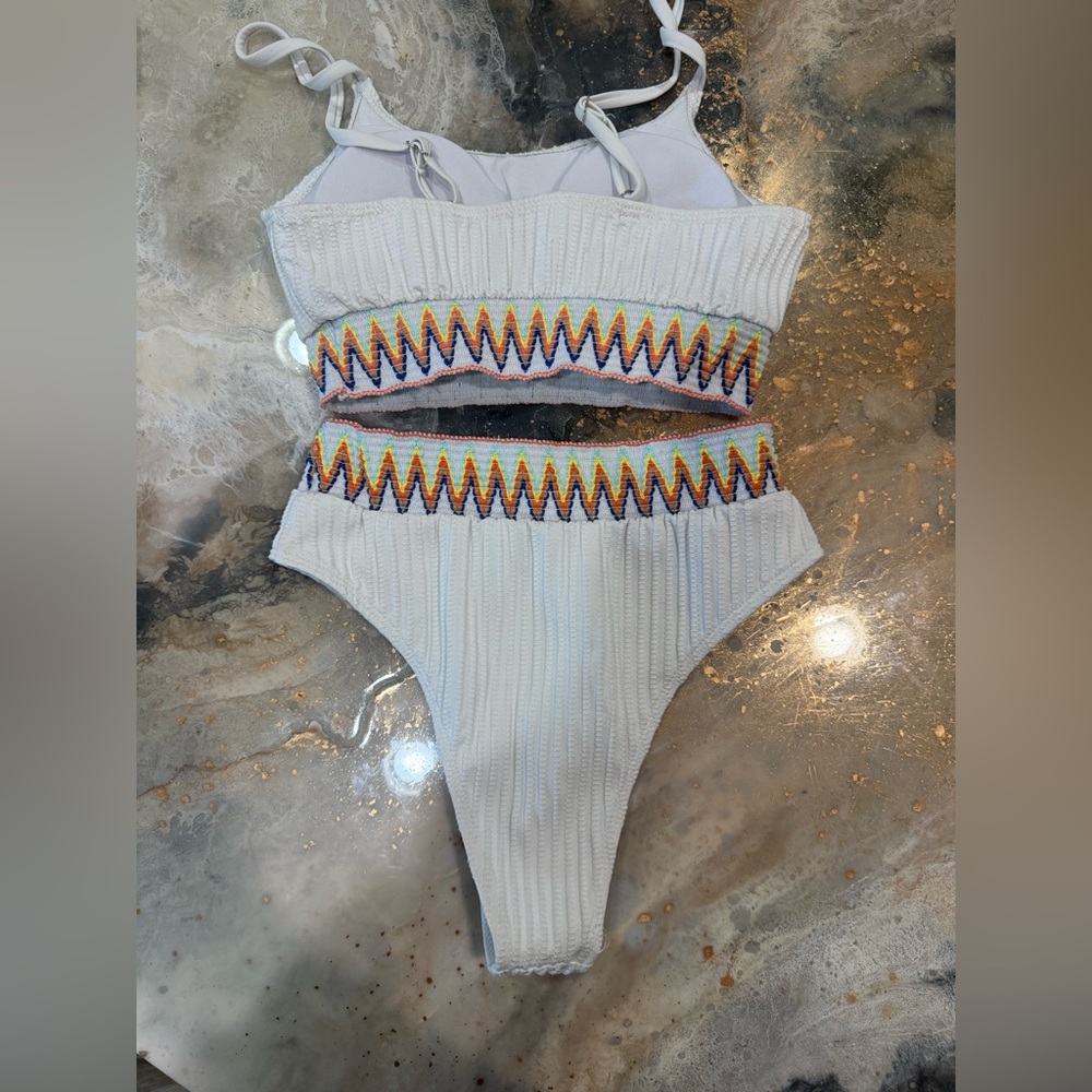 White Ribbed High-Waisted Bikini Set - Picture 3 of 4